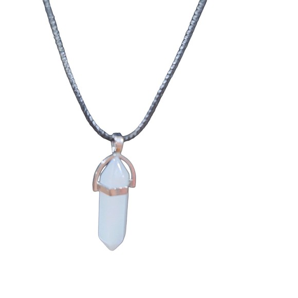 Opalite White Crystal Necklace on a Rope Chain - Picture 1 of 4